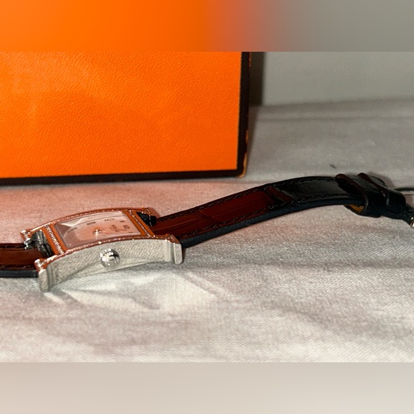 🌟SOLD🌟HERMES Heure H Watch Diamond Bezel Alligator Noir Black - Picture 9 of 15
